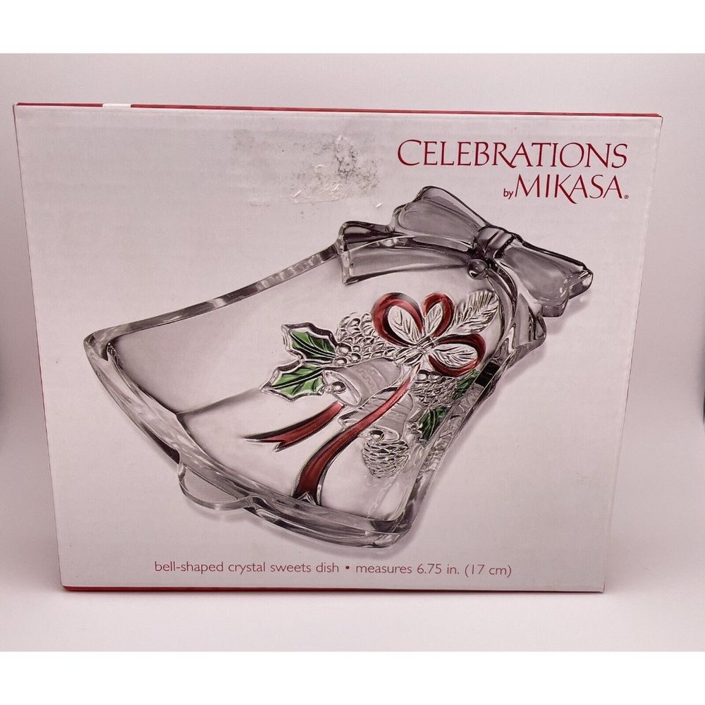 Mikasa Celebrations Bell-Shaped Crystal Sweets Dish 6 3/4” Christmas New In Box